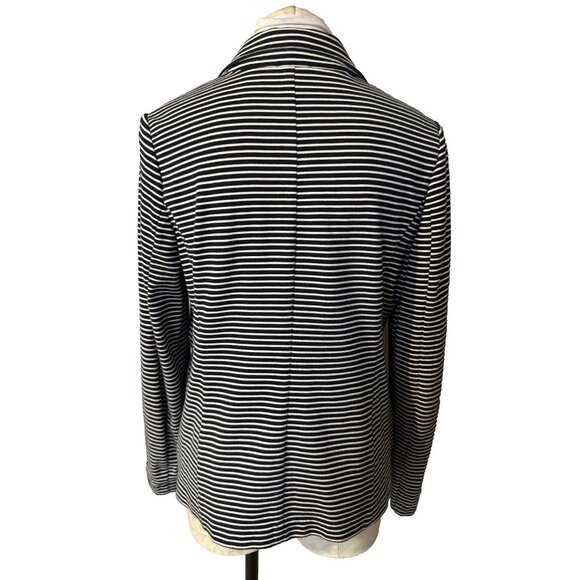 Talbots Suit Jacket Blazer L Large Navy Blue Ivory Stripe Unlined Cotton Blend - Picture 3 of 11